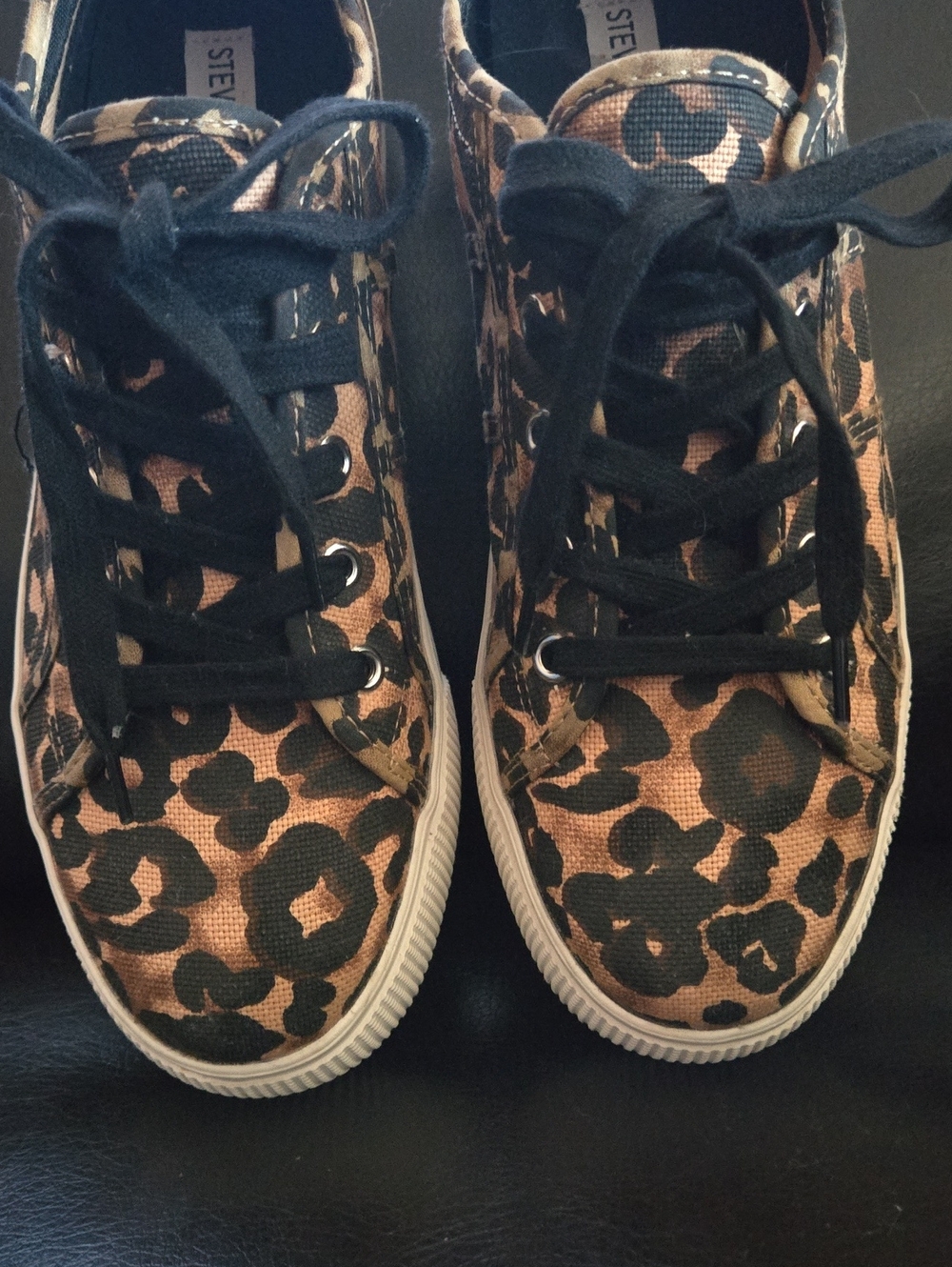 Steve Madden Emmi Leopard Print Canvas Sneakers - Black & Brown Size 10M - Picture 6 of 12